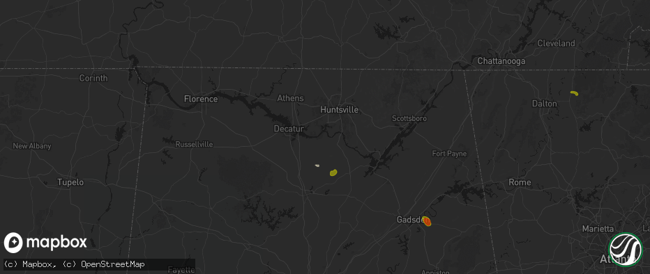 Hail map in Valhermoso Springs, AL on July 1, 2026