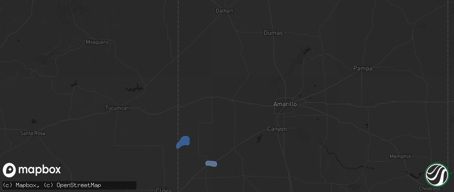 Hail map in Vega, TX on July 1, 2026