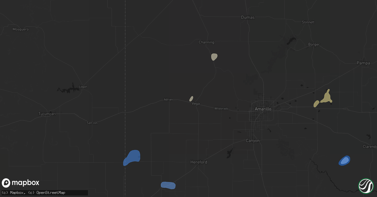 Hail map in Vega, TX on July 1, 2026