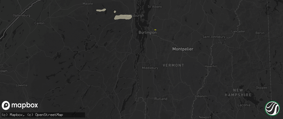 Hail map in Vergennes, VT on July 1, 2026