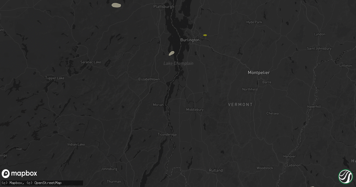 Hail map in Vergennes, VT on July 1, 2026