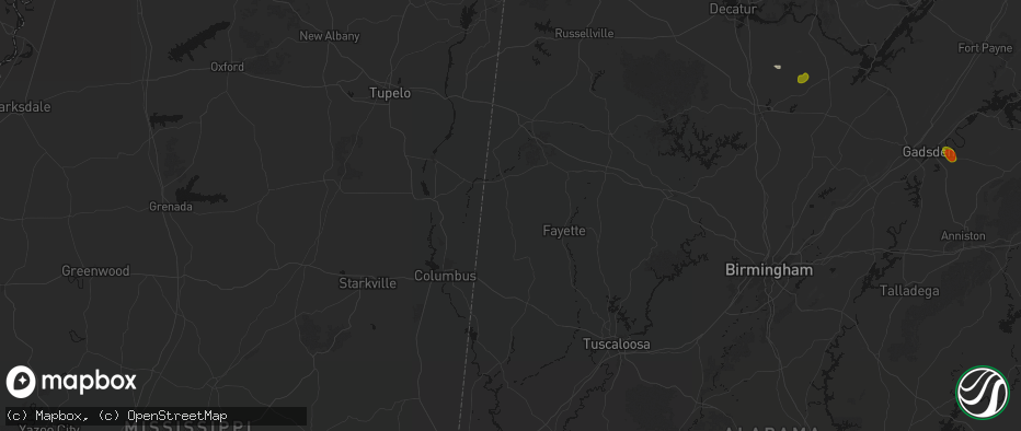 Hail map in Vernon, AL on July 1, 2026