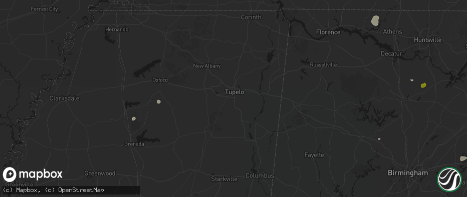 Hail map in Verona, MS on July 1, 2026