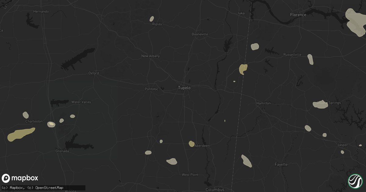 Hail map in Verona, MS on July 1, 2026
