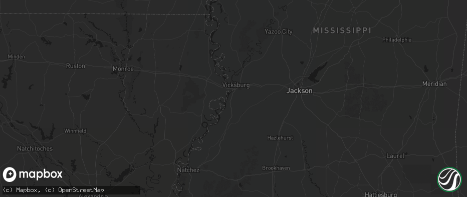 Hail map in Vicksburg, MS on July 1, 2026