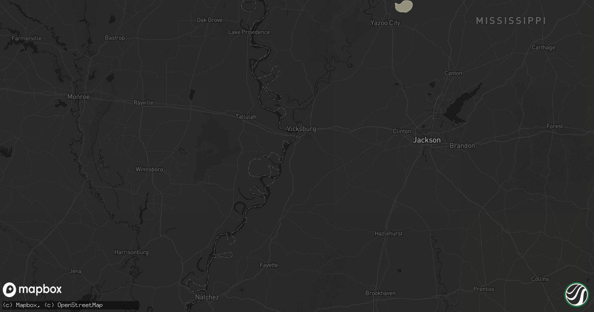 Hail map in Vicksburg, MS on July 1, 2026