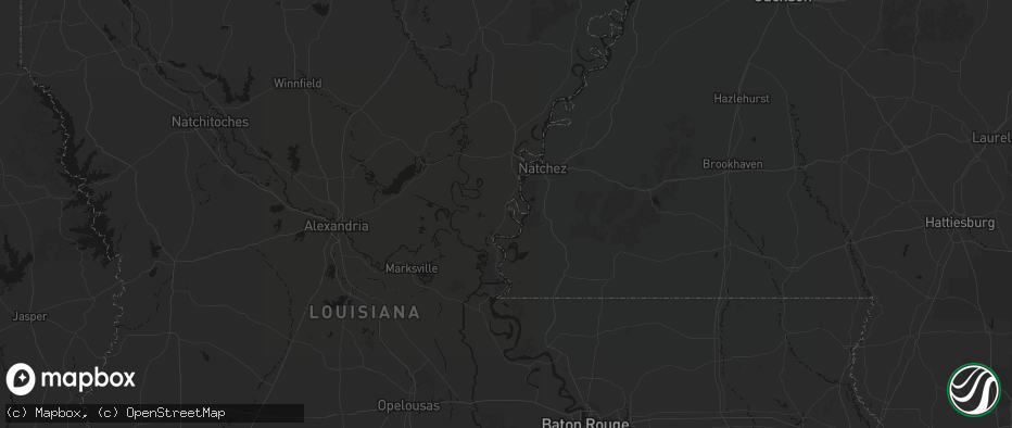 Hail map in Vidalia, LA on July 1, 2026