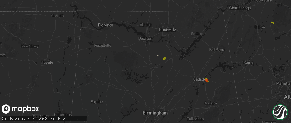 Hail map in Vinemont, AL on July 1, 2026