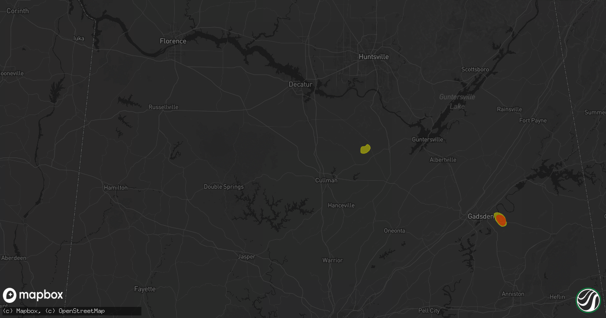 Hail map in Vinemont, AL on July 1, 2026