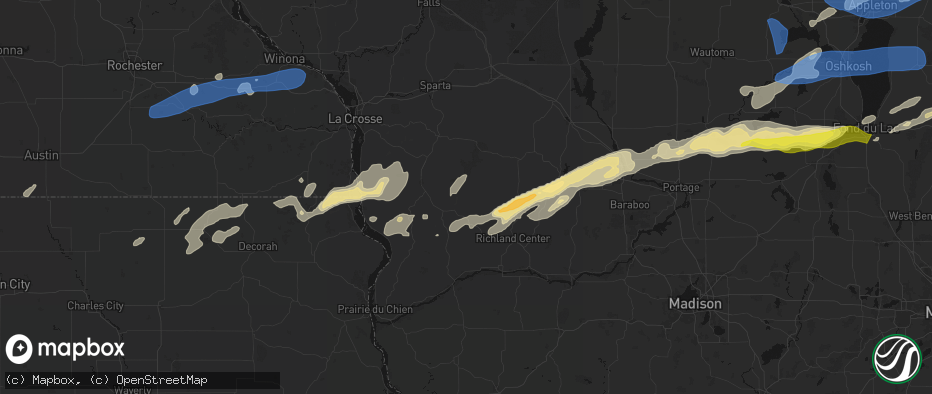 Hail map in Viola, WI on July 1, 2026