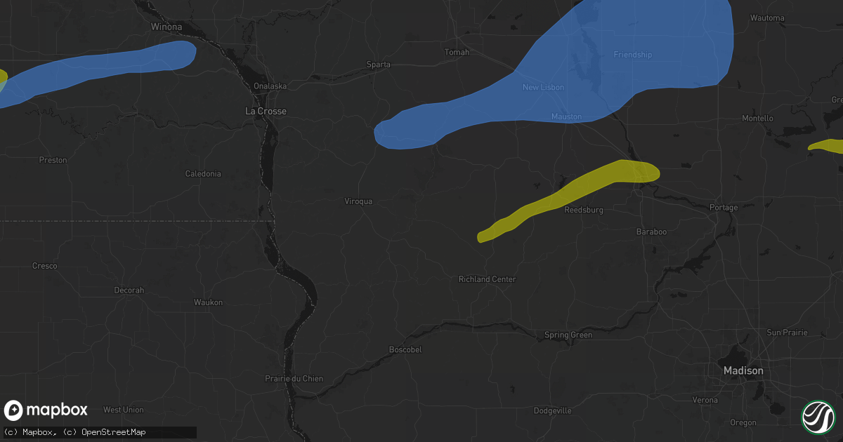 Hail map in Viola, WI on July 1, 2026