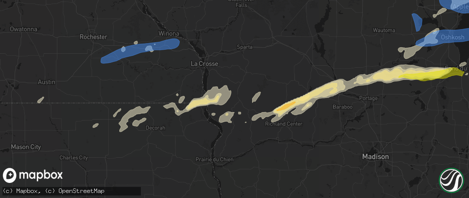 Hail map in Viroqua, WI on July 1, 2026