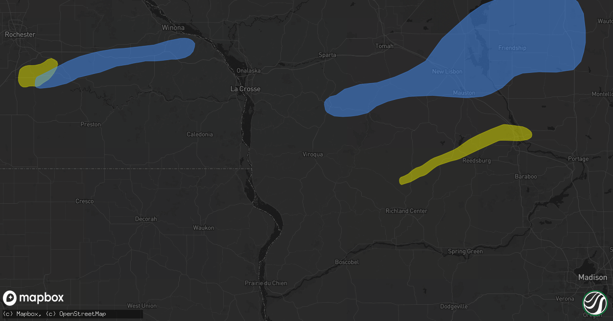 Hail map in Viroqua, WI on July 1, 2026