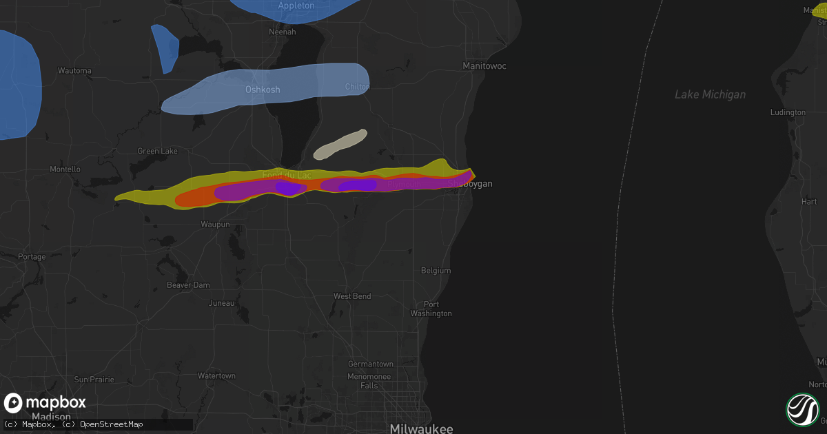 Hail map in Waldo, WI on July 1, 2026