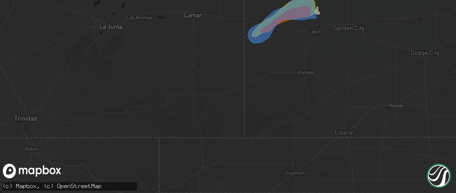 Hail map in Walsh, CO on July 1, 2026