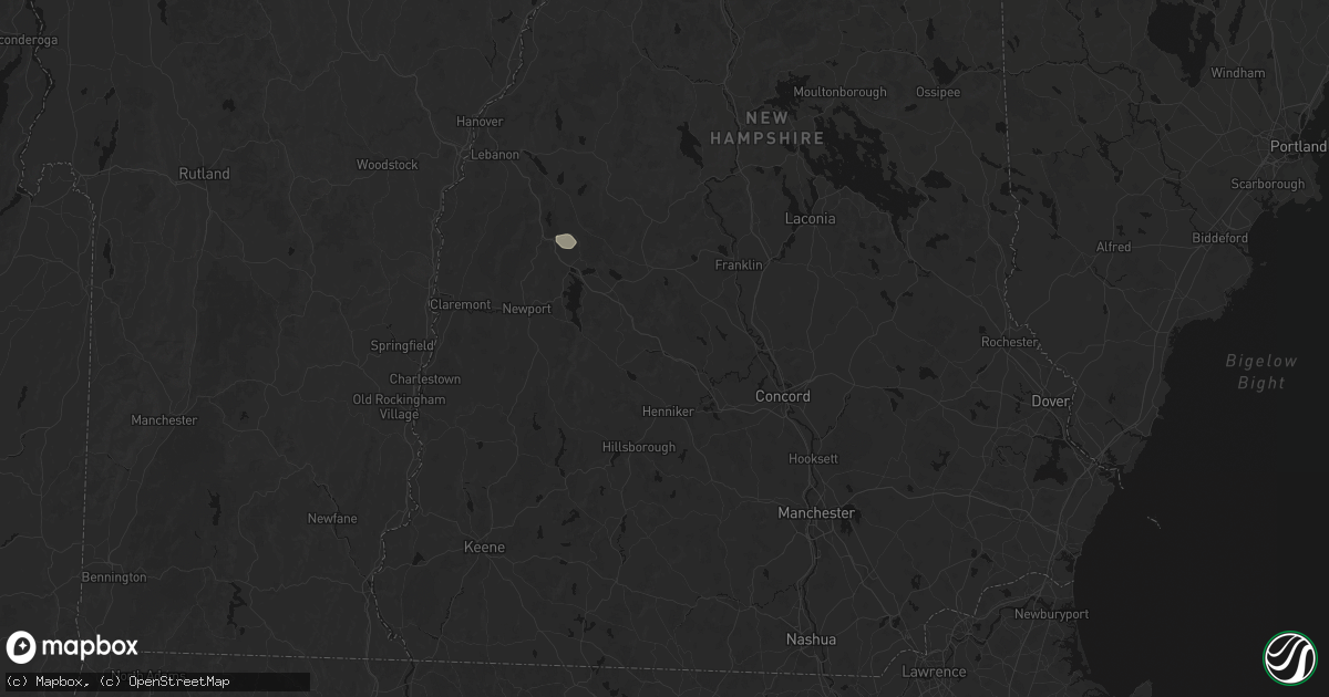 Hail map in Warner, NH on July 1, 2026