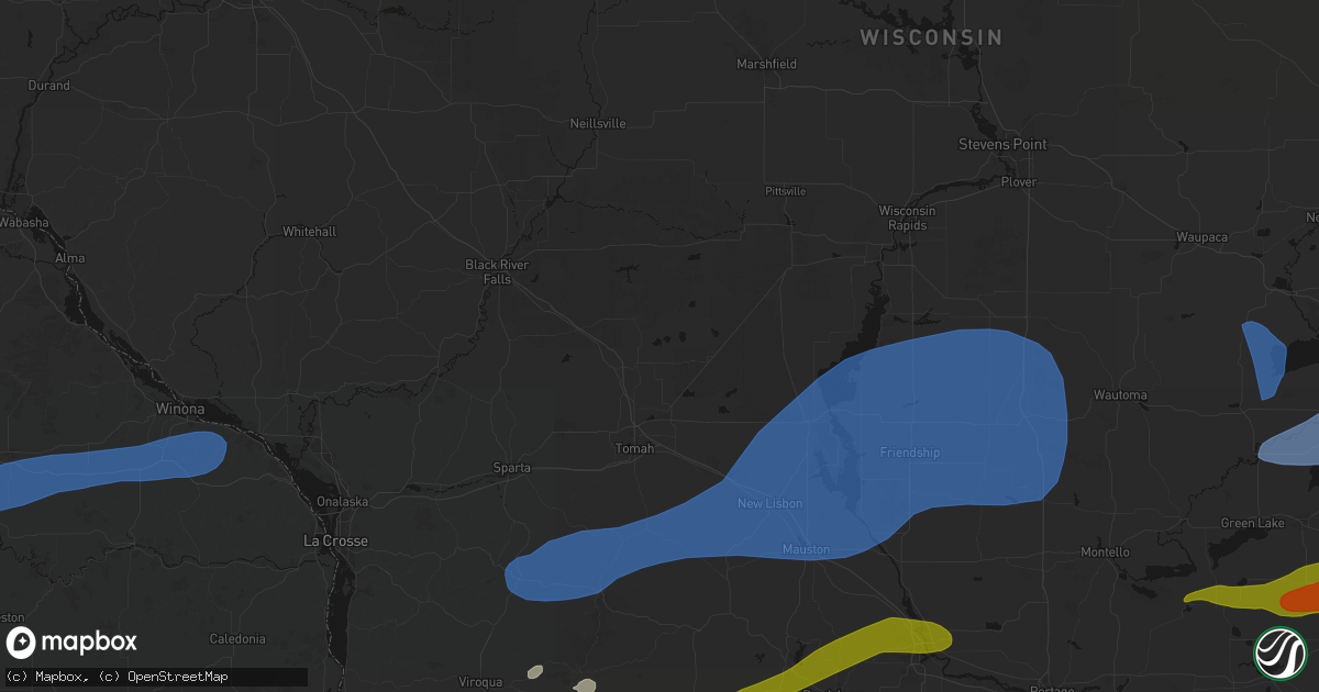 Hail map in Warrens, WI on July 1, 2026