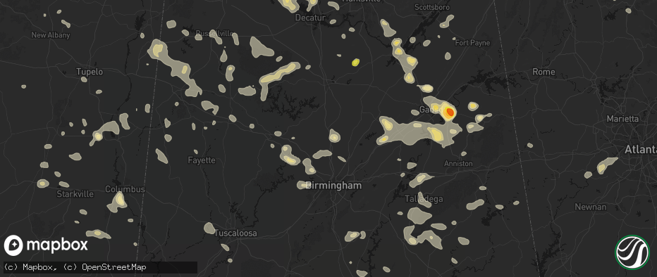 Hail map in Warrior, AL on July 1, 2026