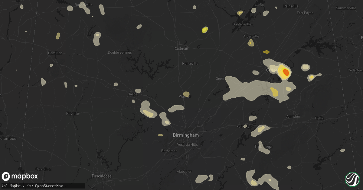 Hail map in Warrior, AL on July 1, 2026