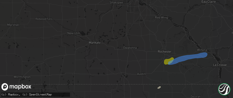 Hail map in Waseca, MN on July 1, 2026
