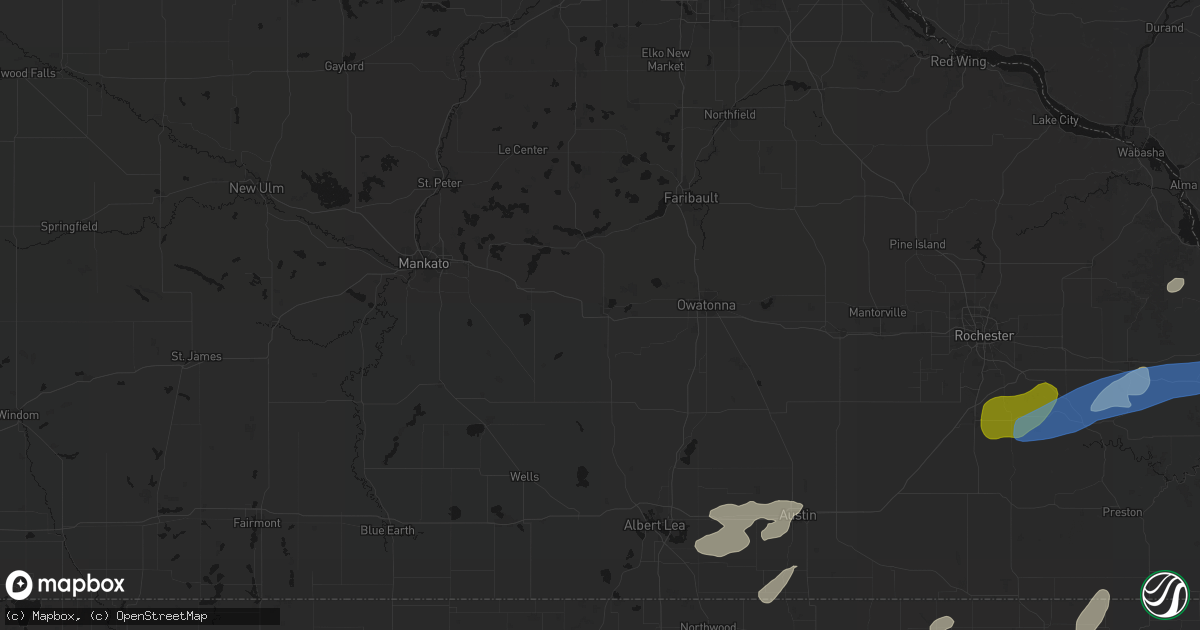 Hail map in Waseca, MN on July 1, 2026