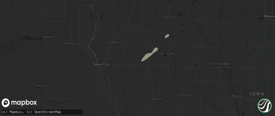 Hail map in Washta, IA on July 1, 2026