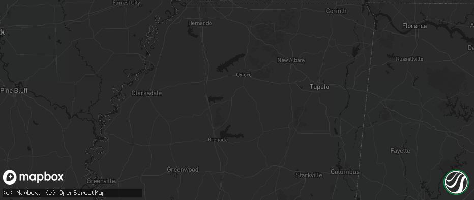 Hail map in Water Valley, MS on July 1, 2026