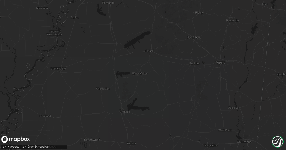 Hail map in Water Valley, MS on July 1, 2026