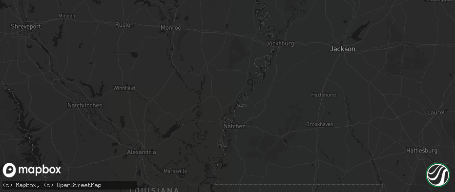Hail map in Waterproof, LA on July 1, 2026