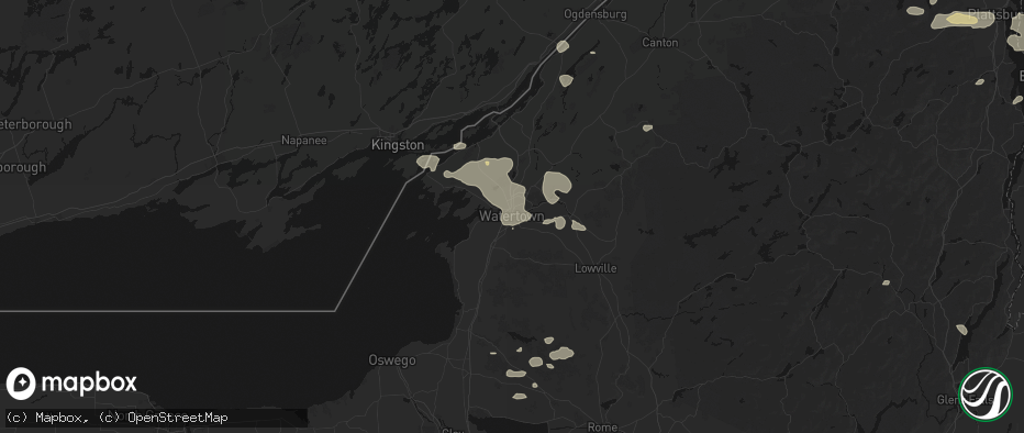 Hail map in Watertown, NY on July 1, 2026