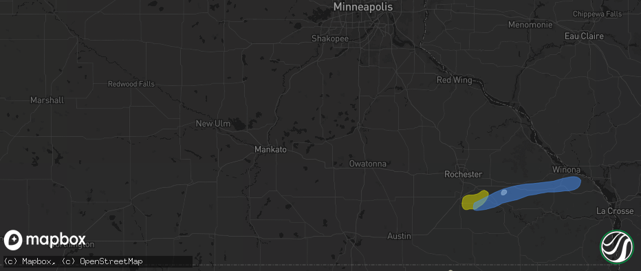 Hail map in Waterville, MN on July 1, 2026