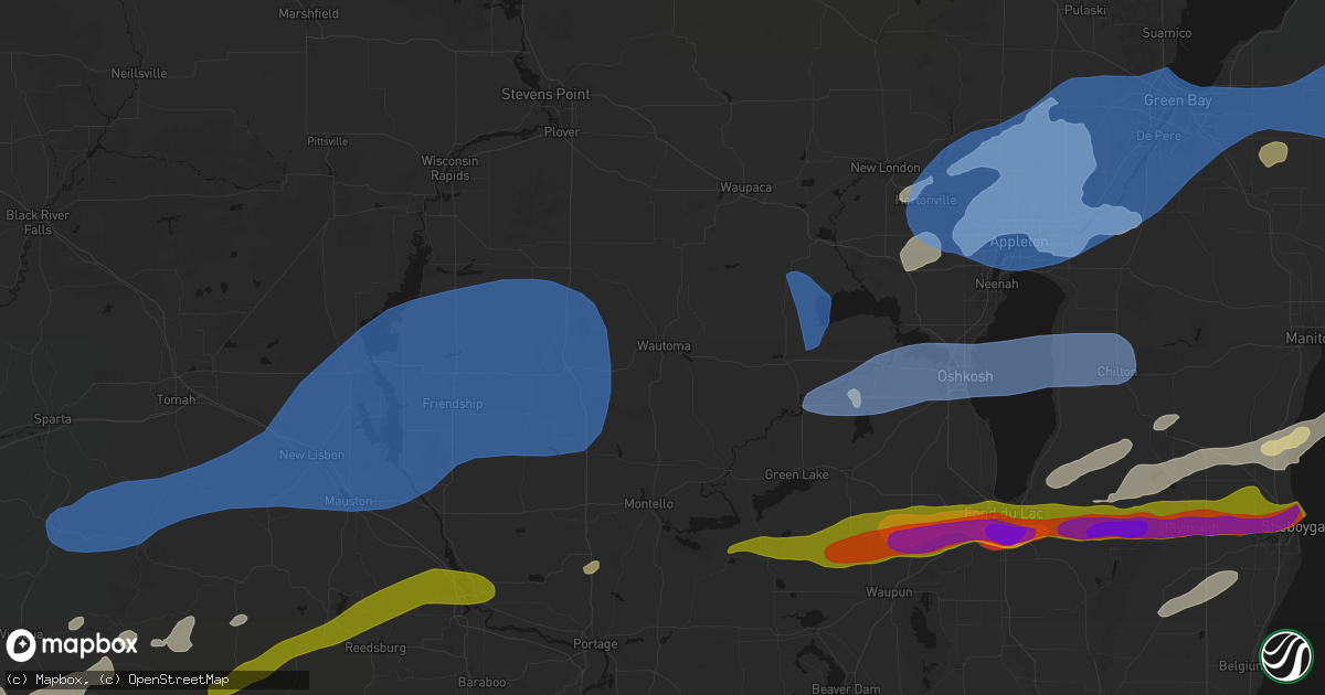 Hail map in Wautoma, WI on July 1, 2026