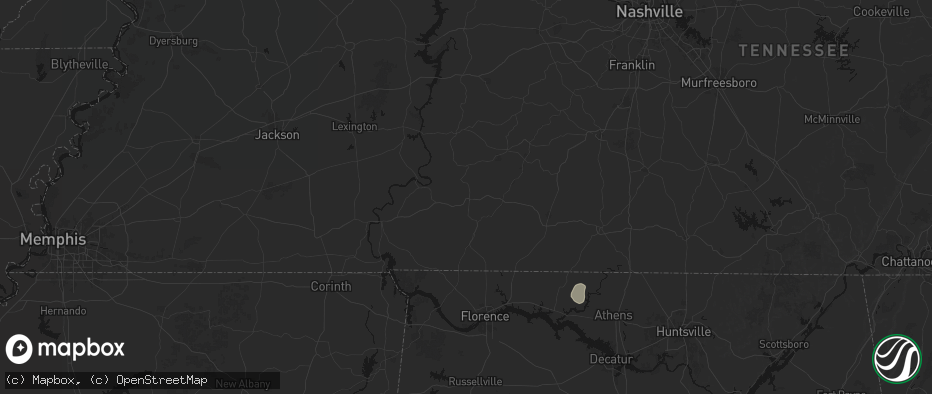 Hail map in Waynesboro, TN on July 1, 2026