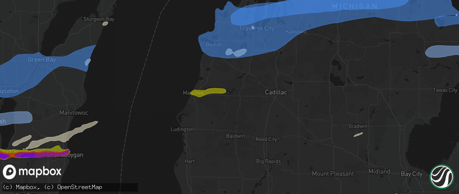 Hail map in Wellston, MI on July 1, 2026