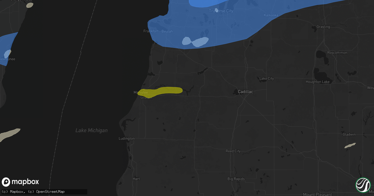Hail map in Wellston, MI on July 1, 2026
