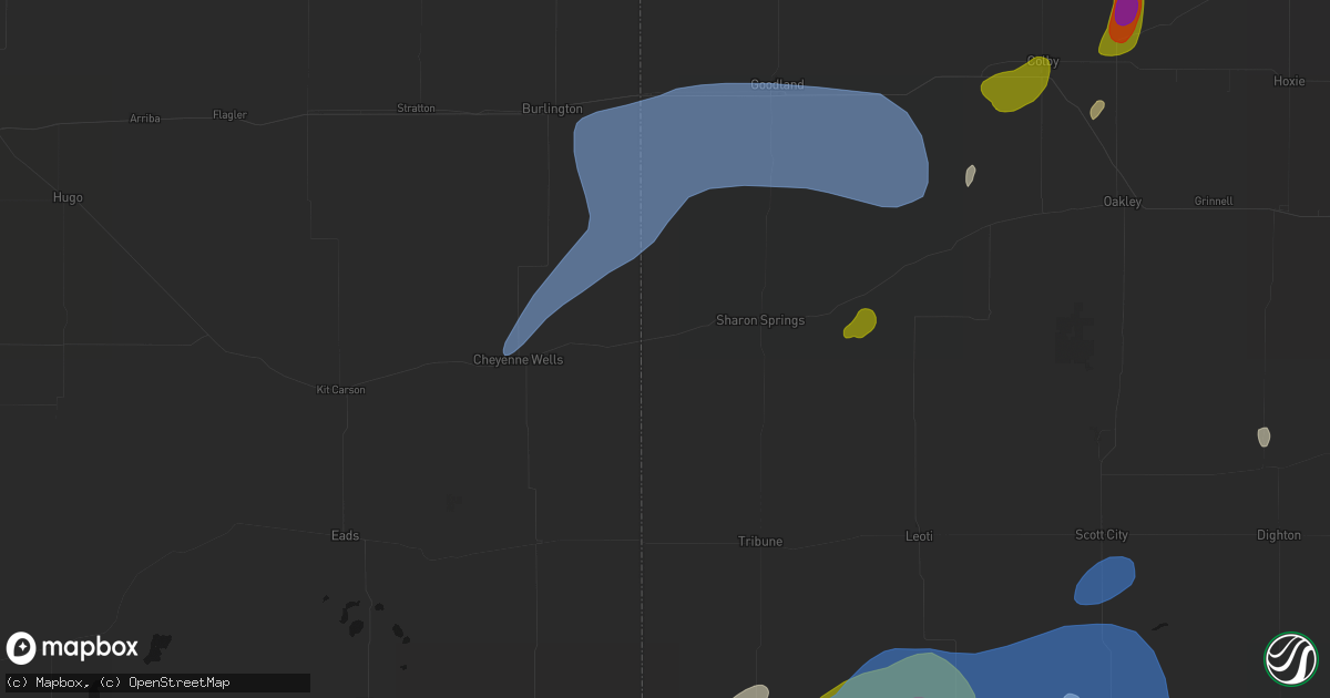 Hail map in Weskan, KS on July 1, 2026