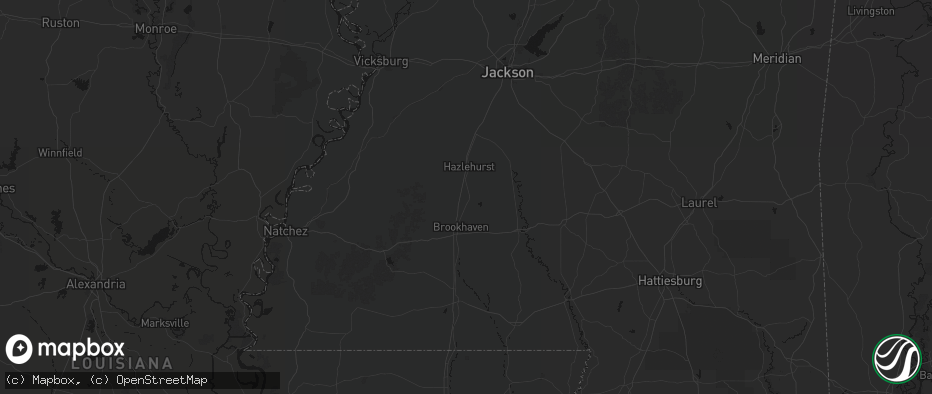 Hail map in Wesson, MS on July 1, 2026