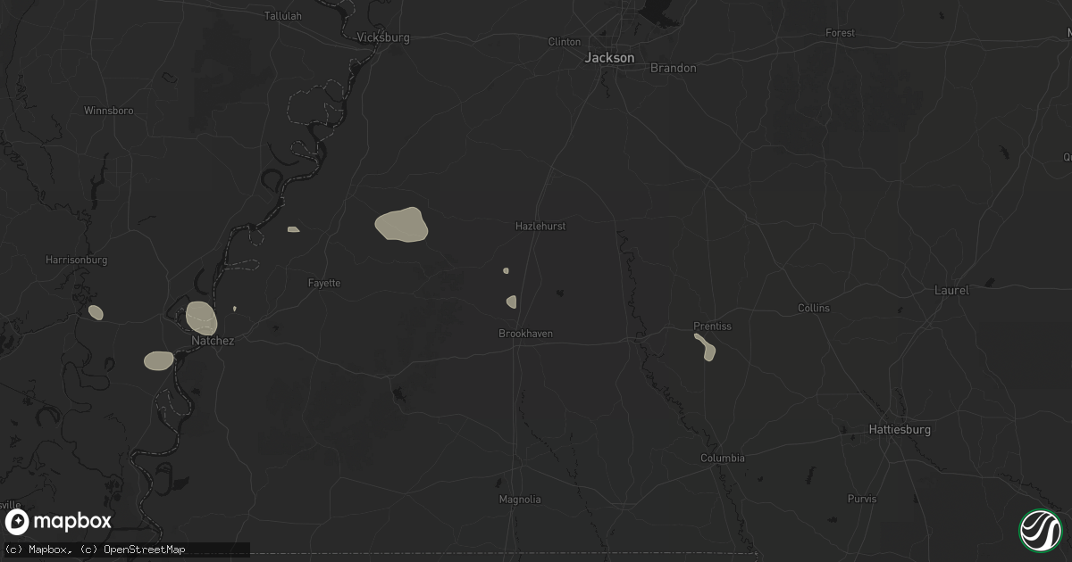 Hail map in Wesson, MS on July 1, 2026