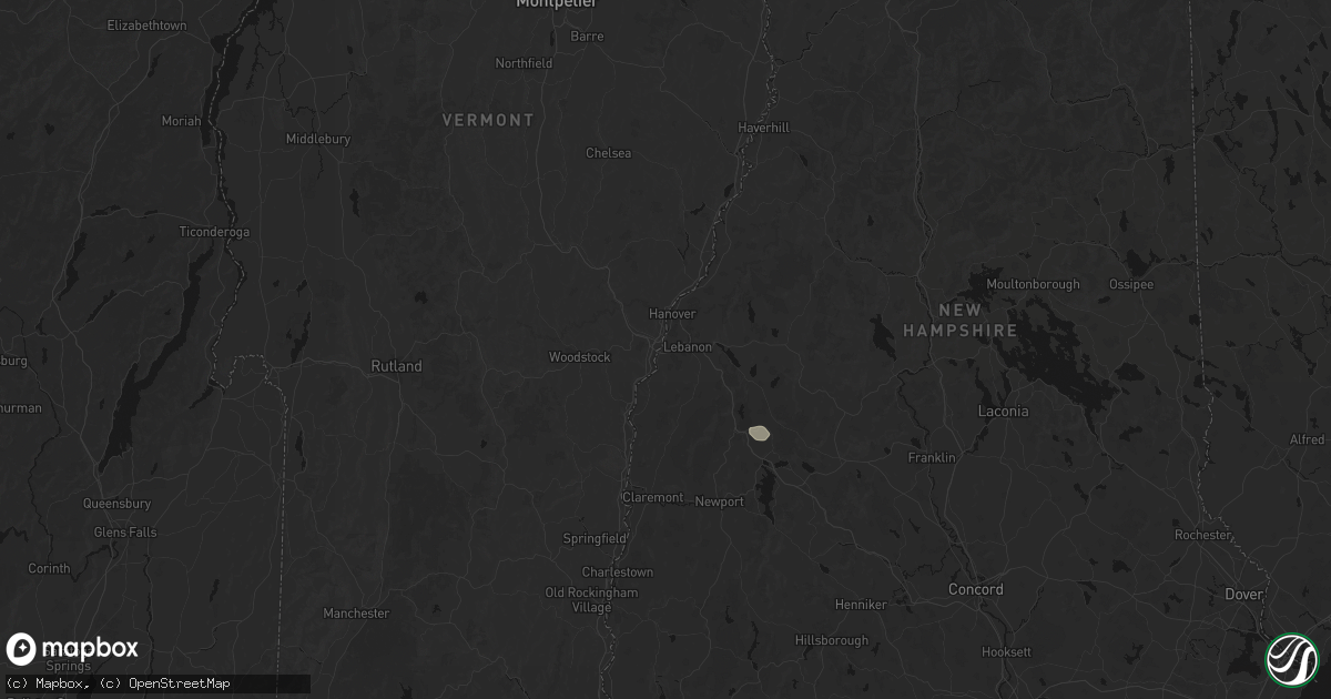 Hail map in West Lebanon, NH on July 1, 2026