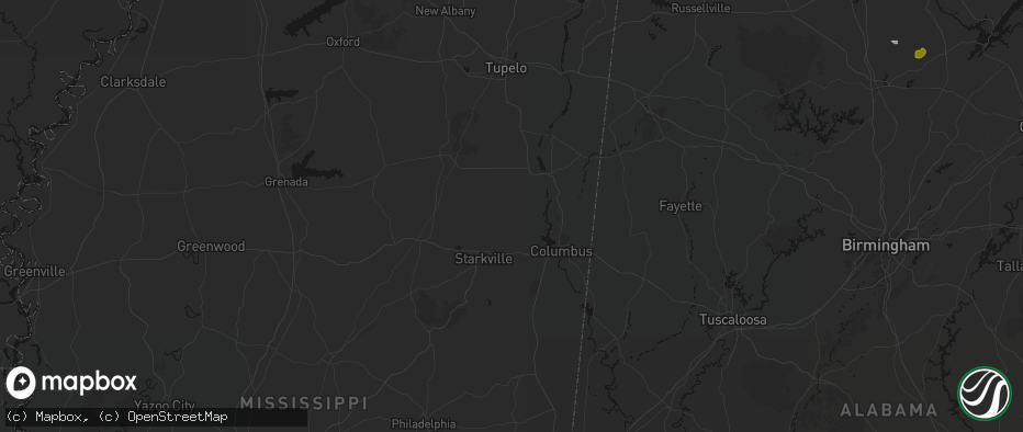 Hail map in West Point, MS on July 1, 2026