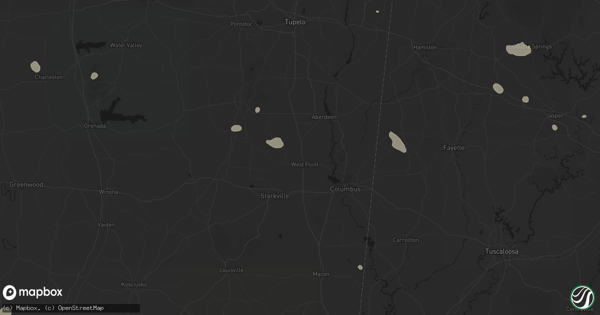 Hail map in West Point, MS on July 1, 2026