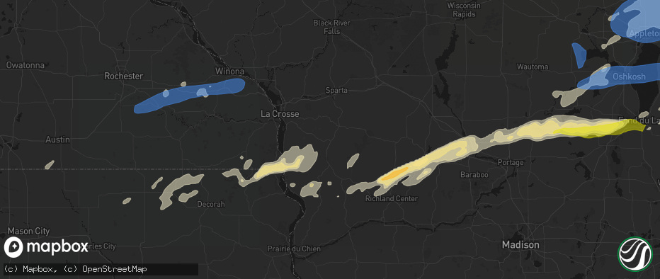 Hail map in Westby, WI on July 1, 2026