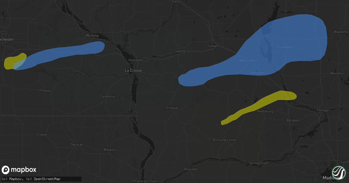 Hail map in Westby, WI on July 1, 2026