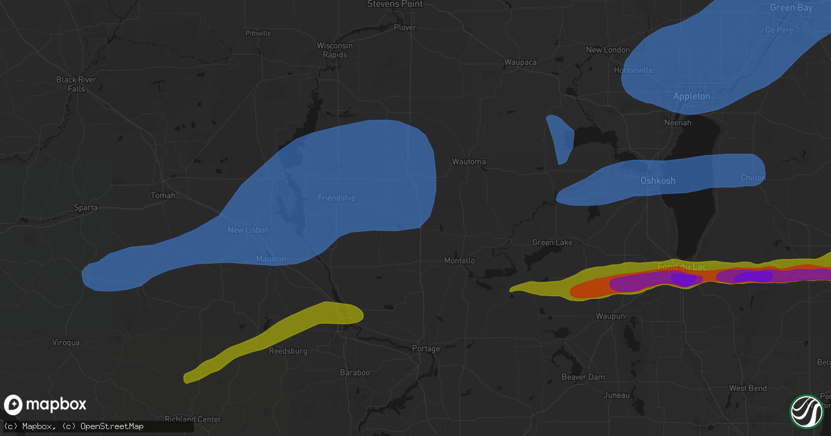 Hail map in Westfield, WI on July 1, 2026