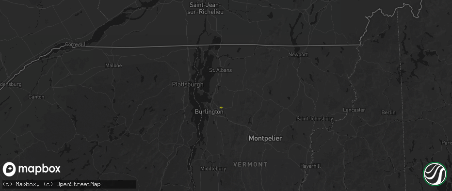 Hail map in Westford, VT on July 1, 2026