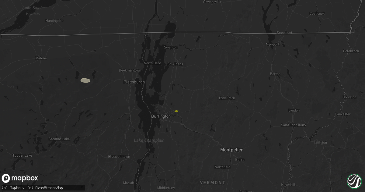 Hail map in Westford, VT on July 1, 2026