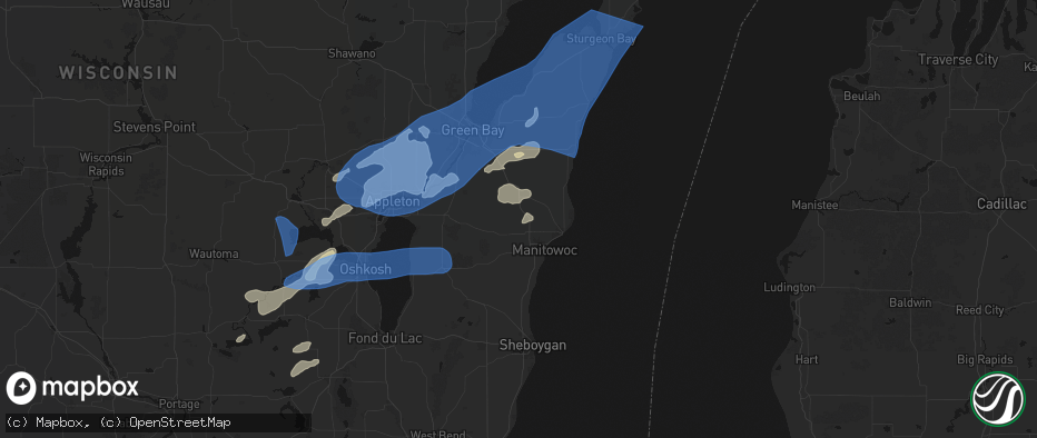 Hail map in Whitelaw, WI on July 1, 2026