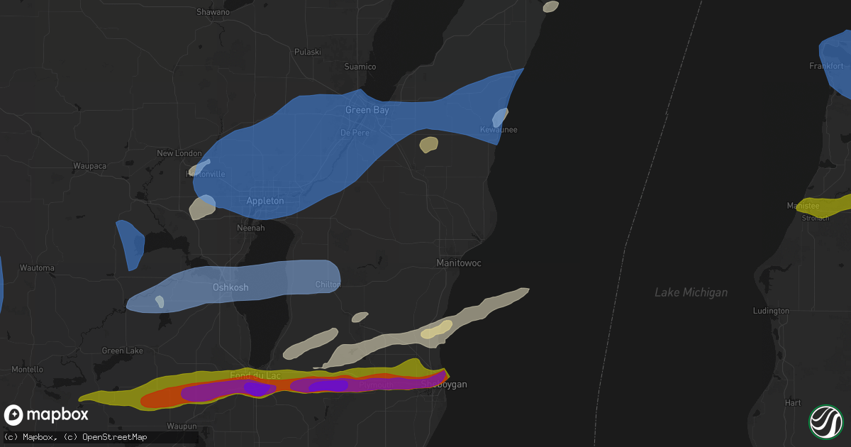 Hail map in Whitelaw, WI on July 1, 2026