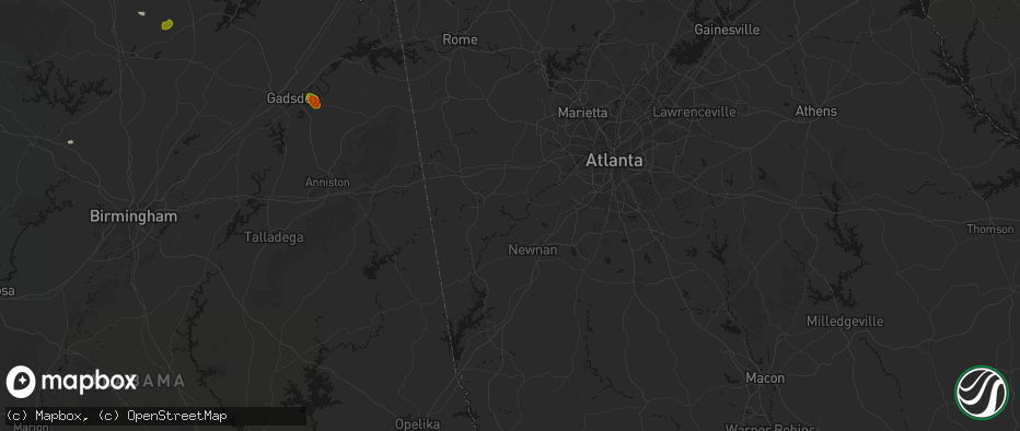 Hail map in Whitesburg, GA on July 1, 2026