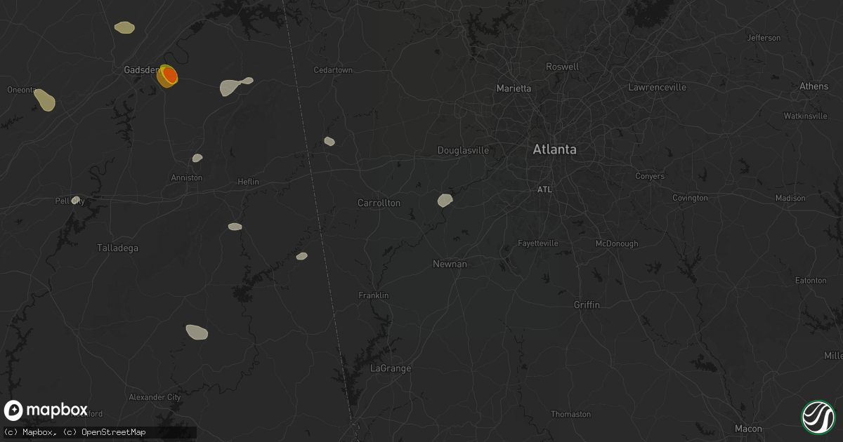 Hail map in Whitesburg, GA on July 1, 2026